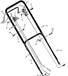 Handle Assembly Diagram and Parts List for 20605X8A 1997 Briggs and Stratton Lawn Mower